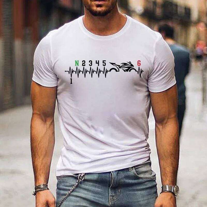 Casual Summer Short Sleeve 1N23456 Motorcycle Gear Biker Heartbeat Print Tops Men Clothing T-Shirt C260228 - view 5