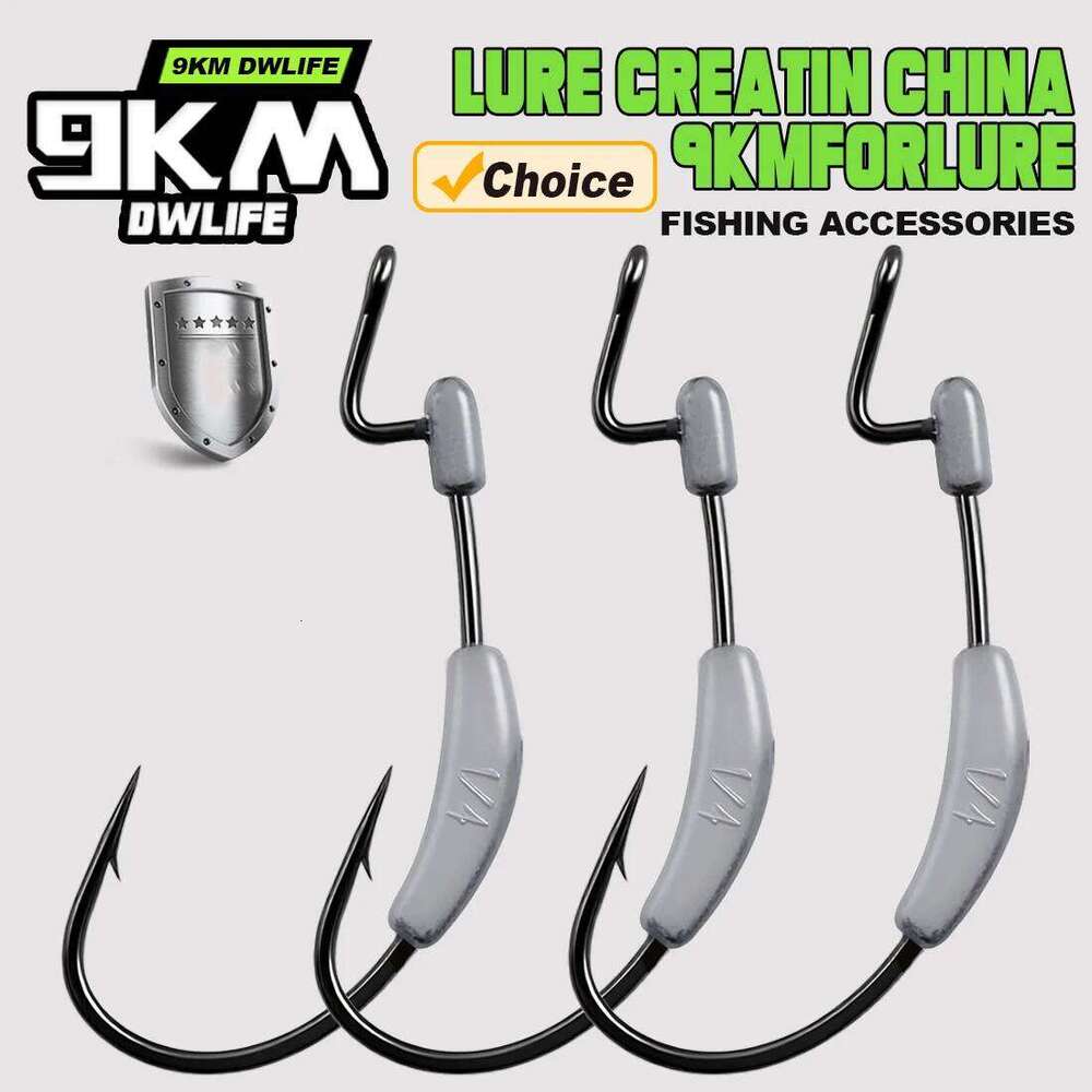 9KM Ewg Weighted 10Pcs for Bass Worm Soft Hook High Strength and Corrosion Resistance Z260228