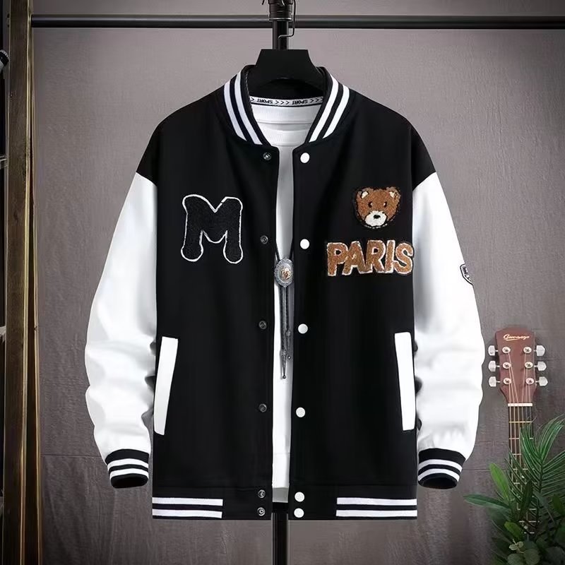 New Spring & Autumn Men's Color - Block Printed Baseball Jacket, Casual Sportswear for Students & Team Uniform