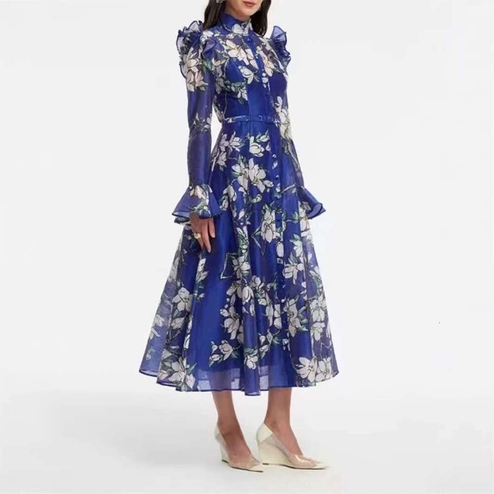 2026 early spring niche fashion design A1 flower loose tie waist long skirt with flowing sleeves and wide hem suitable for vacation