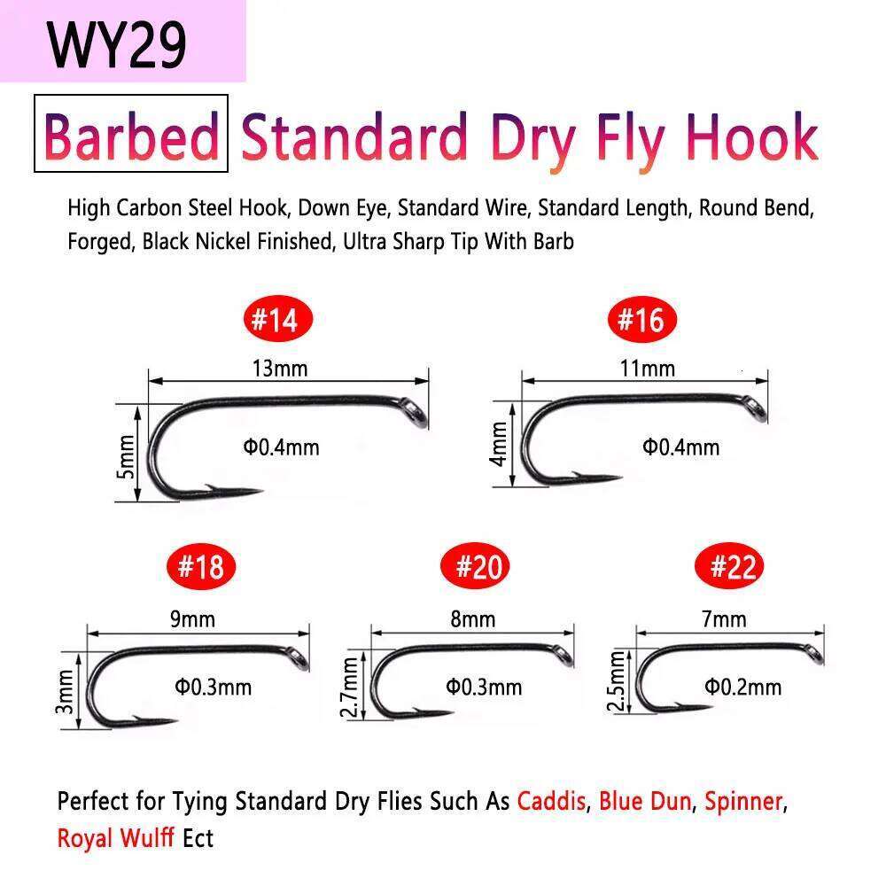 Bimoo 50pcs High Carbon Steel Barb Barbless Tying Hook For Dry Wet Jig Nymph Streamer Caddis Fly Trout Z260228