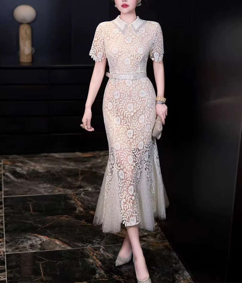 2026 Spring/Summer Designer Fashion Brand Elegant Women's Flower Lace Slimming Mermaid A1 Long Dress