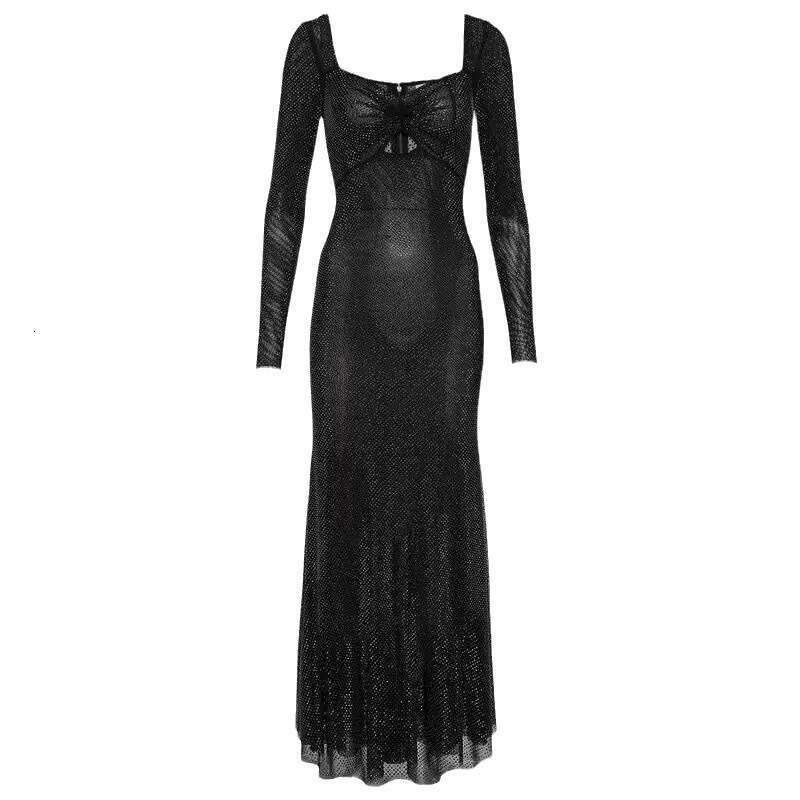 2026 Autumn/Winter Designer's Sexy and Elegant V-neck Diamond Decorative Slimming Long Dress for Women