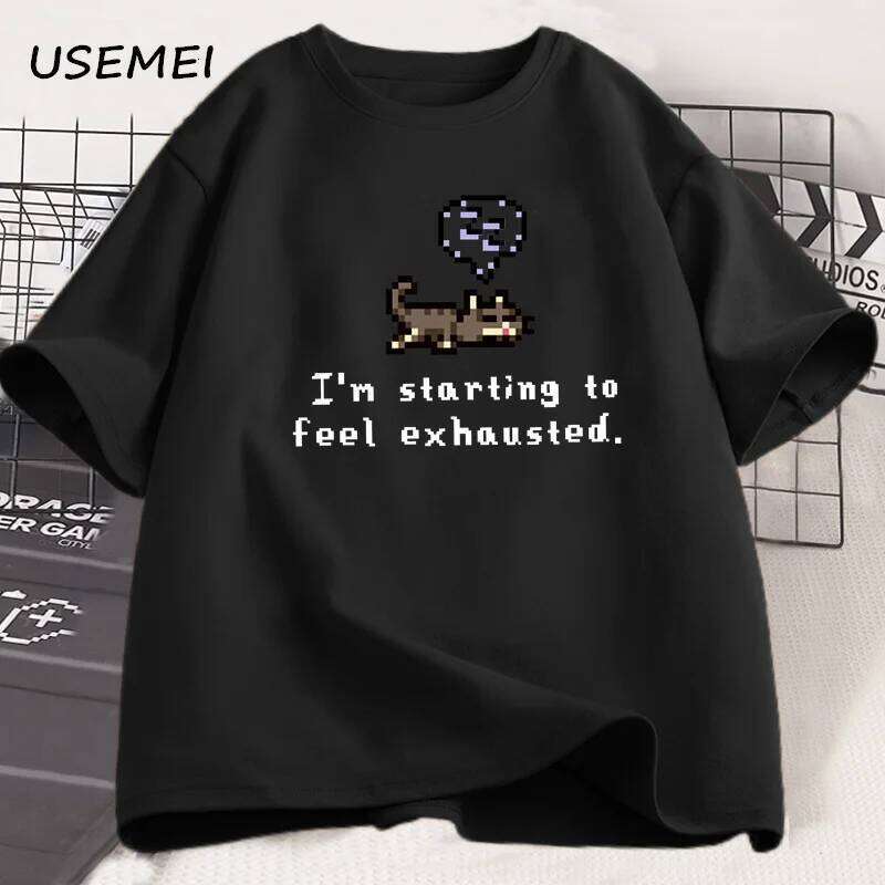 I'm Starting To Feel Exhaustedgraphci Shirts Stardew Valley Sleepy Cat Print T Shirt Gamer Lover Cotton Short Sleeve Tshirt C260228 - view 4