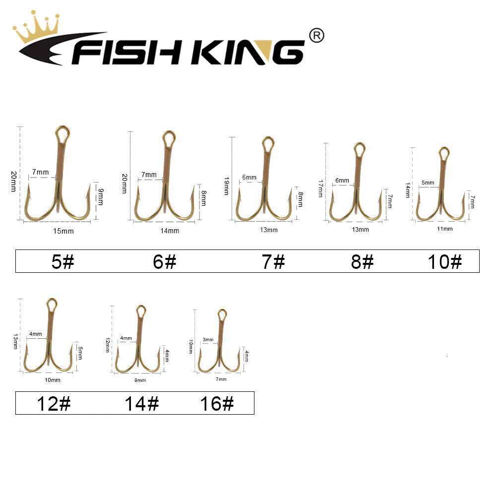FISH KING 20pcs/pack Hook High Carbon Steel Treble Overturned Fishing Tackle Super Sharp Triple Hooks For Bass Z260228
