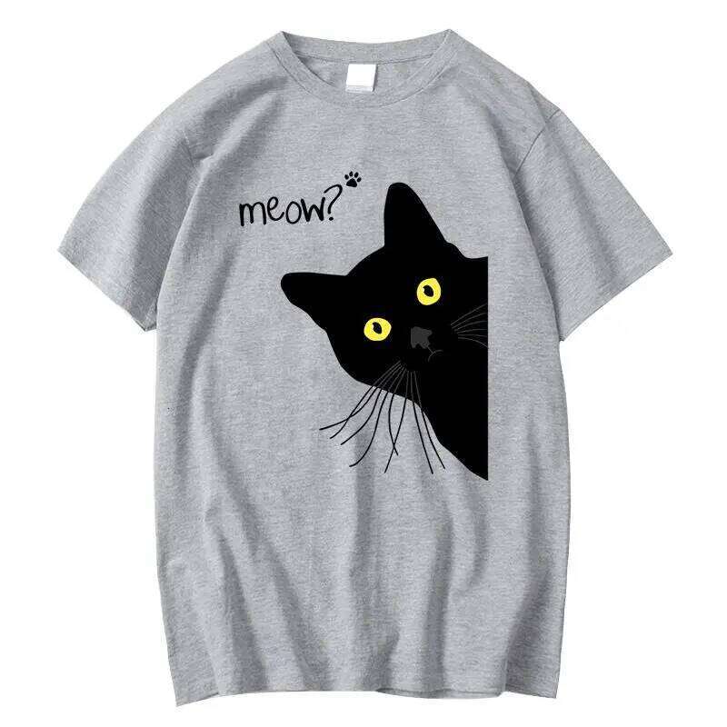 Men's T-shirt 100% Cotton Summer Meow Black Cat Print T Shirt Casual Loose o-neck Men Tshirt Short Sleeve t-shirt Male Tees C260228 - view 5