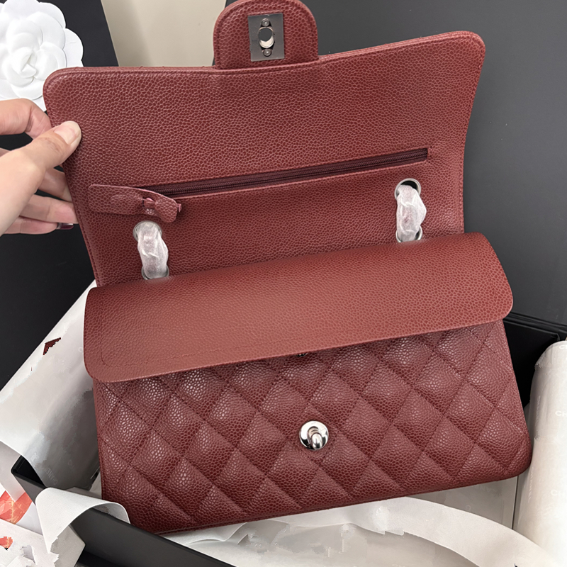 High quality designer bags 10A luxury bags 25cm Caviar Lychee Pattern Cowhide Bag Chain crossbody bag Shoulder bag Women's armpit bag Quilted flap bag