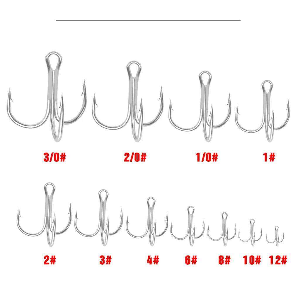 ORJD 10pcs Hooks Black Nickel Triple Size 3/0-12# Anchor Barbed Treble Hook High Carbon Steel Fishing Tackle Z260228