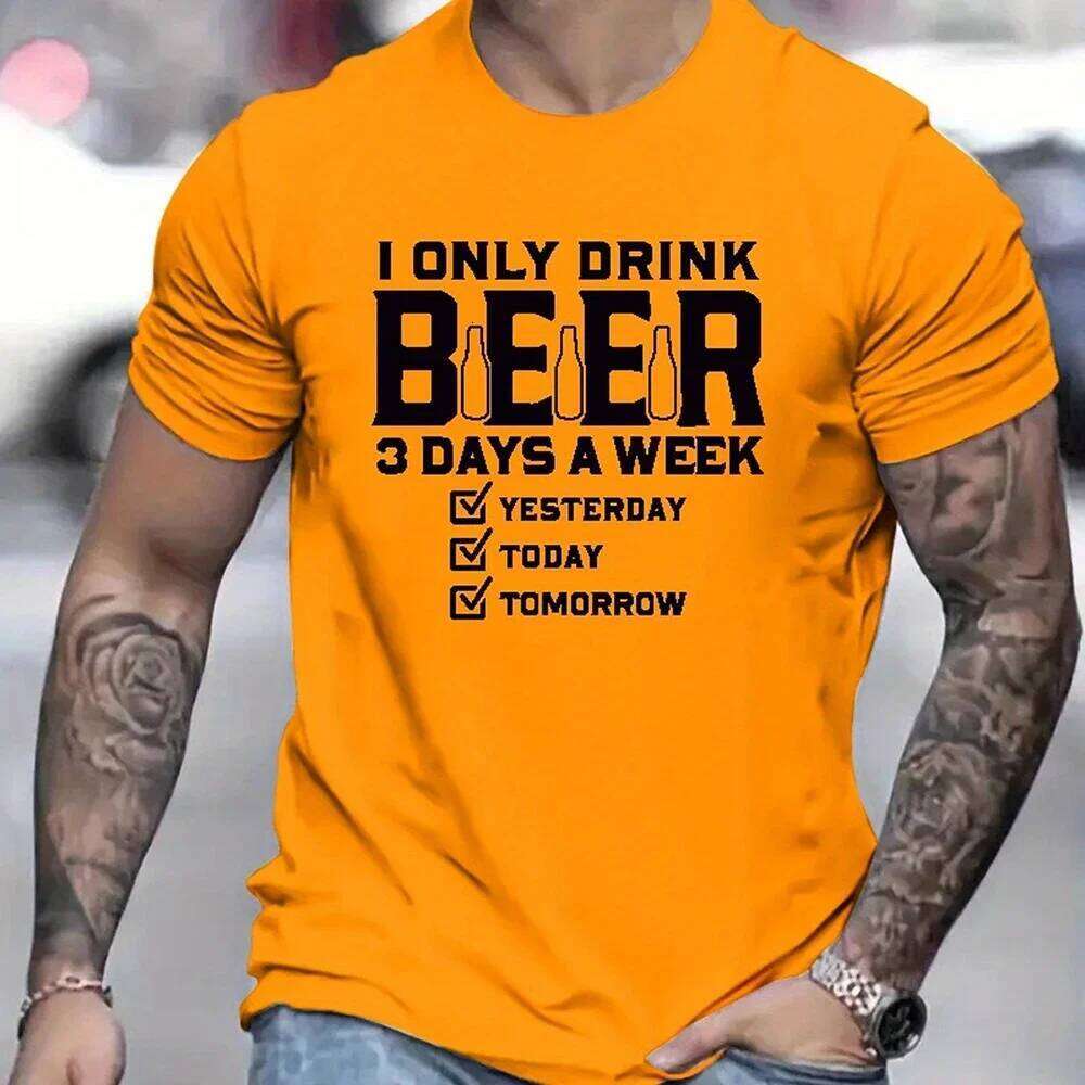 Funny T-Shirt Apparel Fashion I Only Drink Beer Letter 3D Printed T-shirts Large Size Loose Men's Short Sleeve Clothing C260228 - view 6