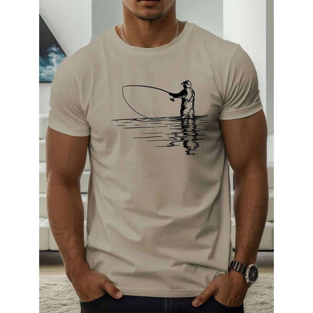 Men's summer 100 cotton fashionable casual loose plus size reflection fishing printed round neck short sleeved T-shirt top C260228 - view 5