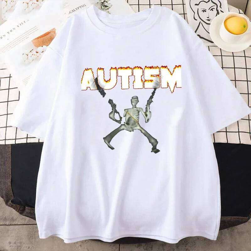 Autism Skeleton Meme Humor Funny Skull Men Women Hip Hop T-shirt Short Sleeve Fashion Casual Tshirt Oversized T Shirt C260228