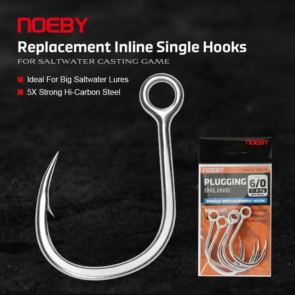 Noeby 5X Strong Hi-Carbon Steel Inline Single Big Game Saltwater Lure Casting Heavy Duty Poppers Fishing Tackle Hooks Z260228