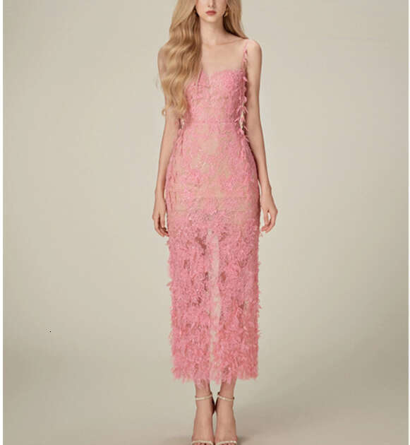 2026 niche designer fashionable romantic fairy style slim shoulder strap mesh embroidered lace a3 slim fit dress