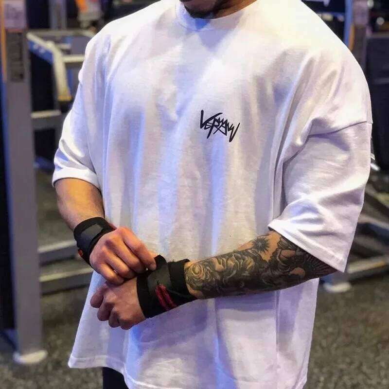 NEW Round Collar sports T Shirt Oversize Cotton Summer Tee Training running shirt Man Streetwear Half Sleeve men T-shirt C260228 - view 6