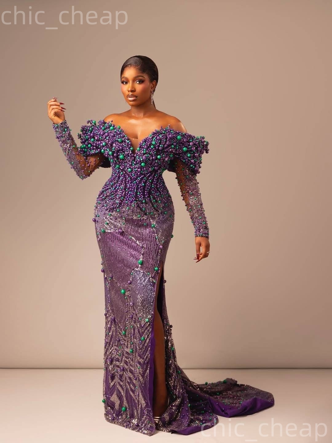 2K26 Purple Prom Dress 2026 Mermaid Pearls Beaded Off Shoulder Sequined Evening Dresses For Black Women Birthday Party Formal Receiption Gowns Dresses