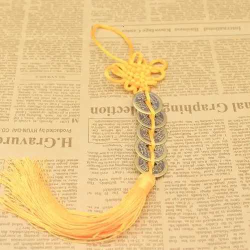 Chinese Knot Five Emperor Coins Feng Shui Hanging Ornament for Home & Car DecorT260228