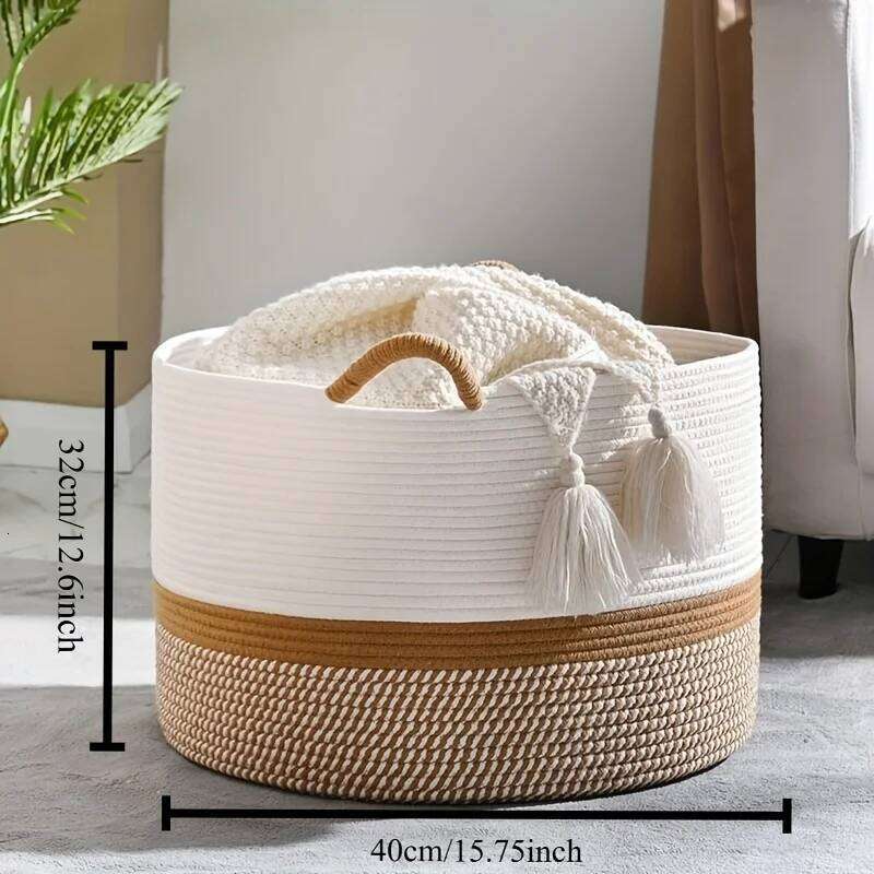 Large Basket,Woven Baskets storage Baby Hamper, Cotton Rope Blanket Basket for Living Room, Laundry 26Y0228
