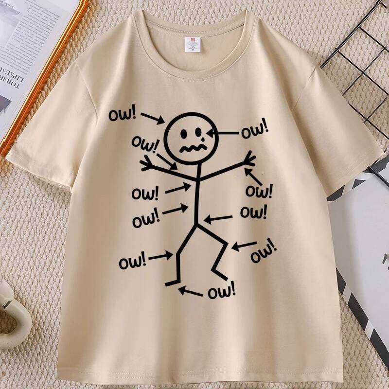 Funny Stick Figure Ow T-Shirt Sarcastic Pain Humor Tee Man Printed Graphic Tees Streetwear Clothing Men's Clothes C260228 - view 4