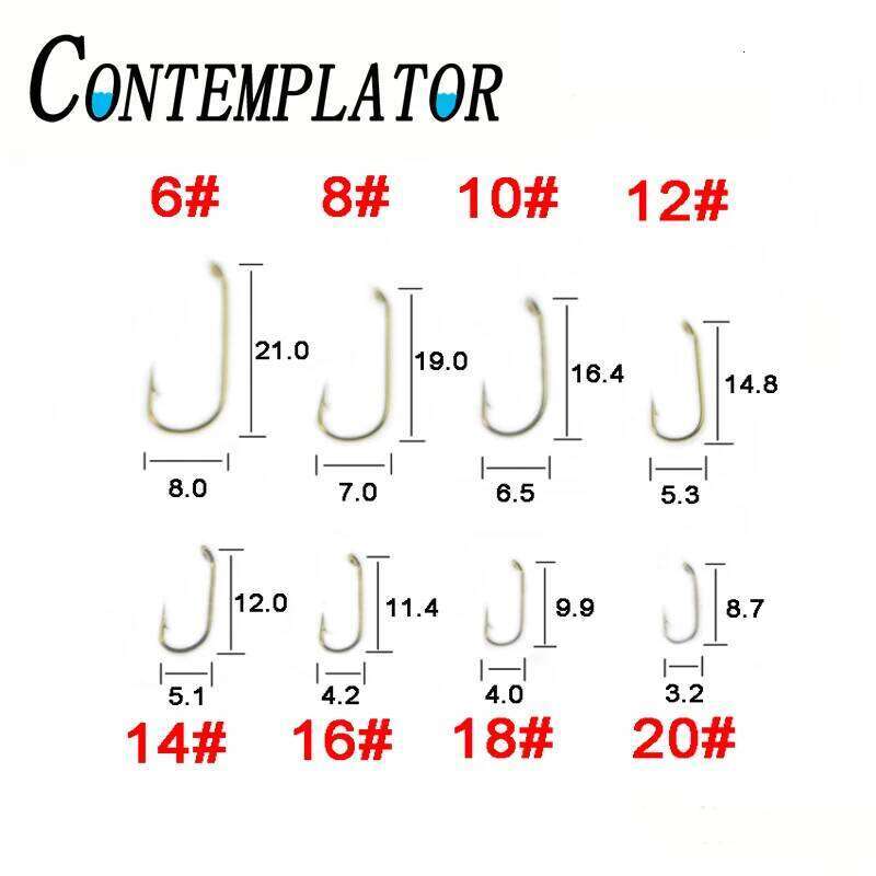 50pcs Bared Light Nymph Tying Hooks 6#/8#/10#/12#/14#/16/18#/20# Eye-down Sproat Fishing Hook For Dry Fly Z260228