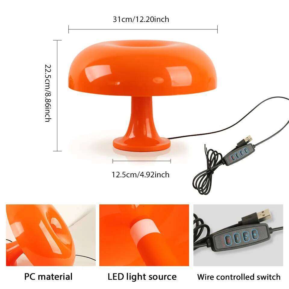 Mushroom Table Lamp PC 3 Modes Wire Controlled Switch LED Light Source Modern Lighting Atmosphere Decorate Night Lights Z260227