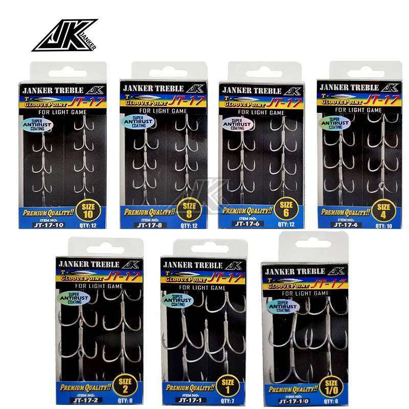 JK JT-17 Gray Color Treble T-Groove 1X Jig Triple Fishing Hook Super Antirust Tee Hooks For Light Spoon Z260228