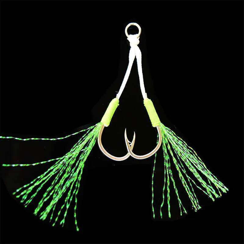 5pcs / Bag Szie 10 To 20 Luminous High-carbon Steel Slow Jigging Assist Double Fishing Hooks For Salt Water Z260228