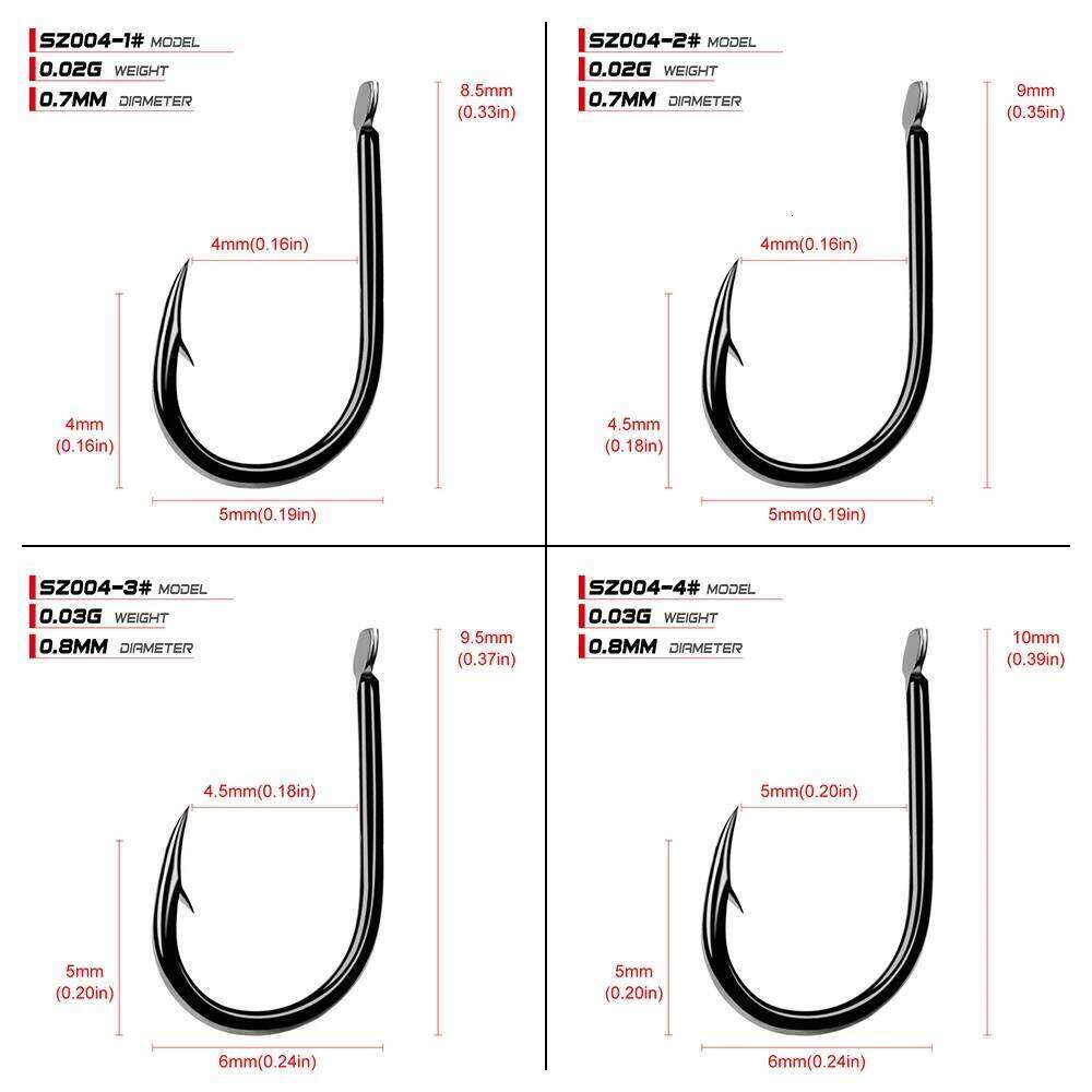 200pcs/lot 1#-15# Fishing Tackle Black Color Jig Big Treble Hooks SZ004 Single Hook Z260228