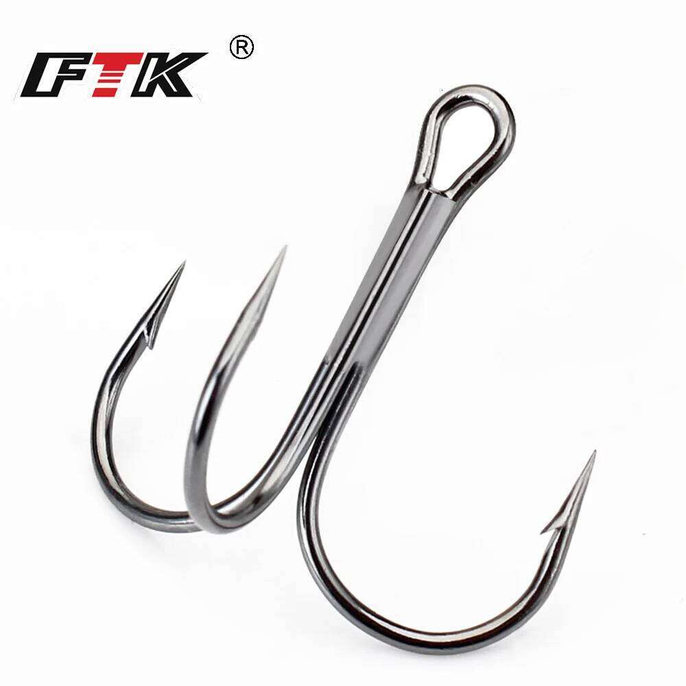 FTK 10-20pcs Hook High Carbon Steel Overturned Treble Hooks Hard Bait Fishing Tackle Round Bend For Pike Bass Z260228