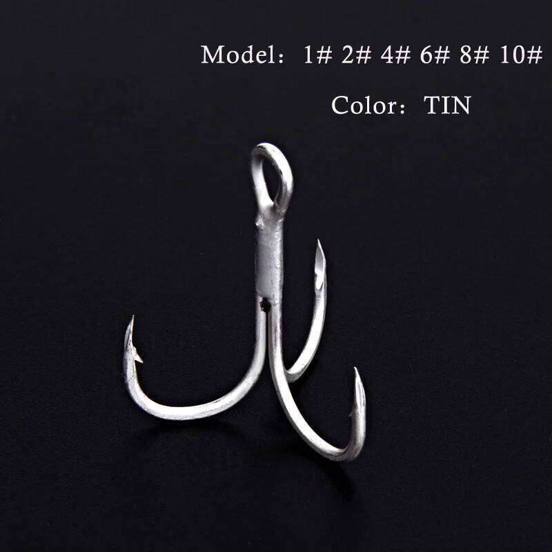 Hexakill 20/10pcs Tin/Black Nickel round bent treble Hooks Sharp 2X Super Strong High Carbon Steel fork three claw hook Z260228