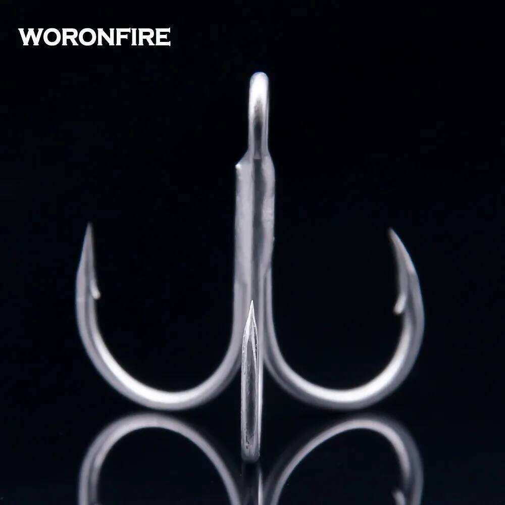 20pcs/lot Thick Treble Hook Strong Pull 1# 2# 4# 6# 8# 10# 12# High Carbon Steel Round Folded Triple Owner Fishing Hooks Z260228