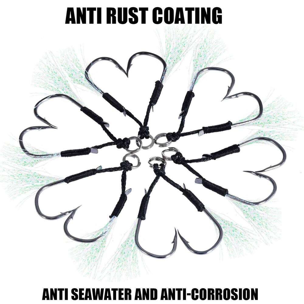 5pair/lot Hook Jig Double PairHooks Barbed Thread Feather Accessories Pesca High Carbon Steel Fishing Lure Slow Jigging Z260228