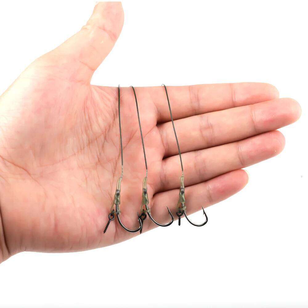FTK 6PCS Hook With Bait Screw/Ring Swivel Strong Curve Shank Rig For Carp Fishing Accessories Tackle Z260228