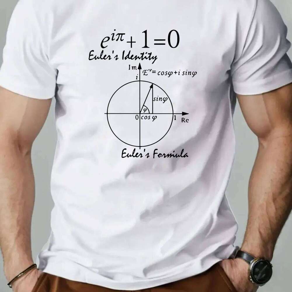 Casual Summer Math Graphic T-Shirt Round Neck Short Sleeve Red with Euler's Formula Print Men Clothing Comfortable C260228 - view 3