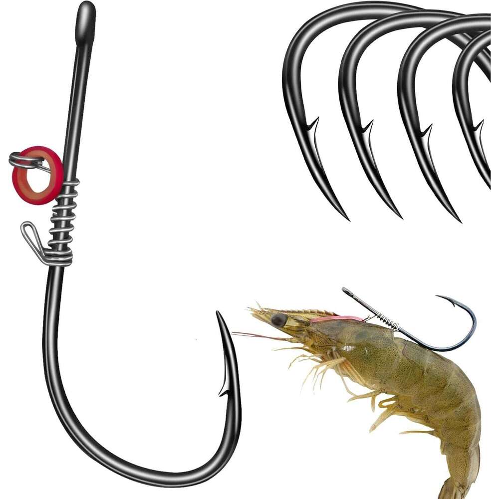 15Pcs/Box Live Shrimp Fixed Hook Carbon Steel with Hole 1# 2# 3# 4# 5# Bass Jig Assist Fly Hooks for All Kind of Fishing Z260228