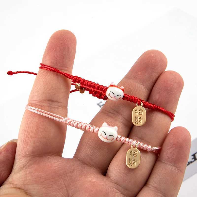 Handmade Colorful Rope Lucky Cat Bracelet For Women Girls Birthday Gifts Charm Tassel Fashion Maneki Neko Couple Bangles H260228
