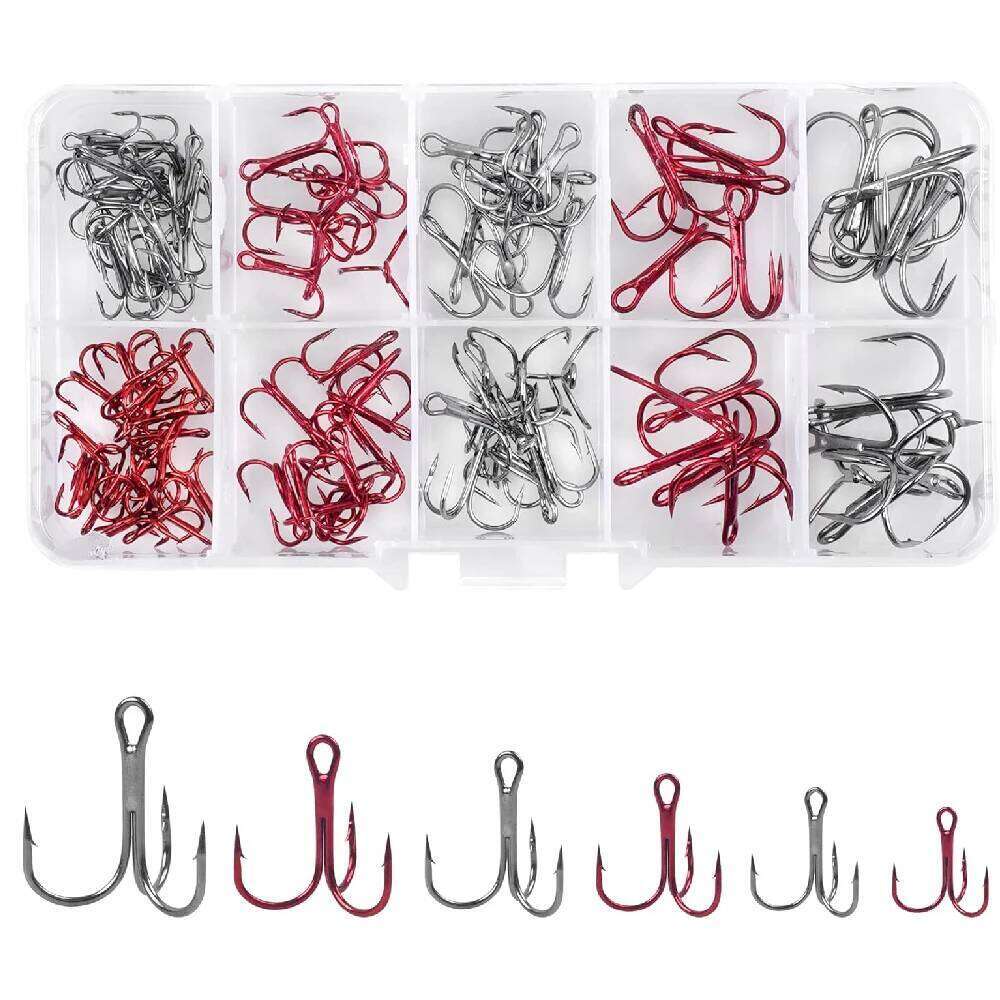 100pcs Treble Hooks Kit Strong Sharp Round Bend Triple Hook Artificial Bait Fishing for Bass Trout fish hooks Z260228