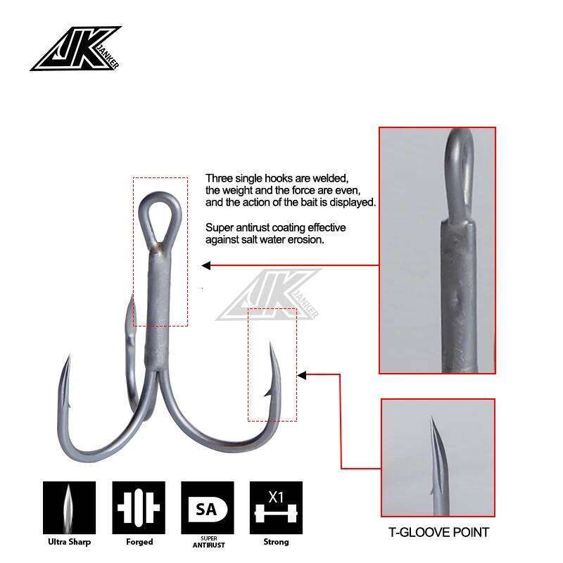 JK JT-17 Gray Color Treble T-Groove 1X Jig Triple Fishing Hook Super Antirust Tee Hooks For Light Spoon Z260228