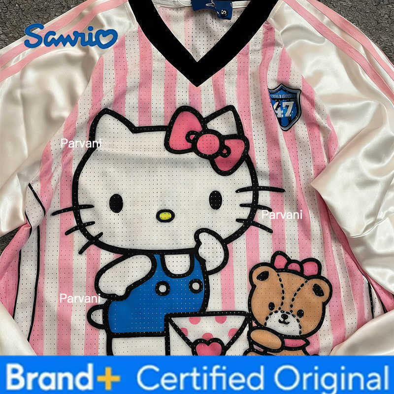 Sanrio Summer New Hello Kitty Ice Hockey Jersey Kid/Adults Oversized Breathable Quick Drying Y2K T-shirt Men Casual Long Sleeve H260228