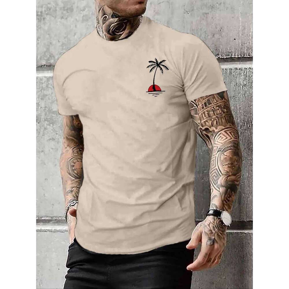 Men's Summer Casual Loose Size 100% Cotton Coconut trees Print Round Neck Short Sleeve T-shirt Top C260228 - view 5
