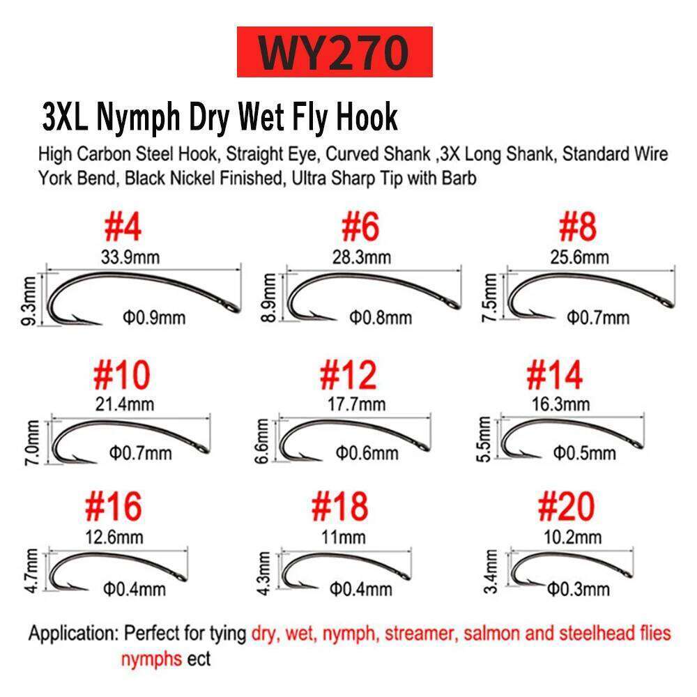 Vtwins 50 Classic Barb Barbless Fishing Dry Wet Jig Shrimps Nymph Caddis Streamer Fly Tying Hook #2-#2/0 Z260228