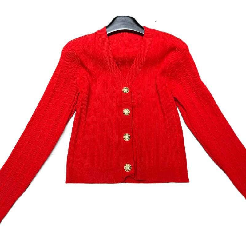 2026 autumn new women's candy A1 colored a1 woven knitted long sleeved single breasted V-neck cardigan loose and versatile top