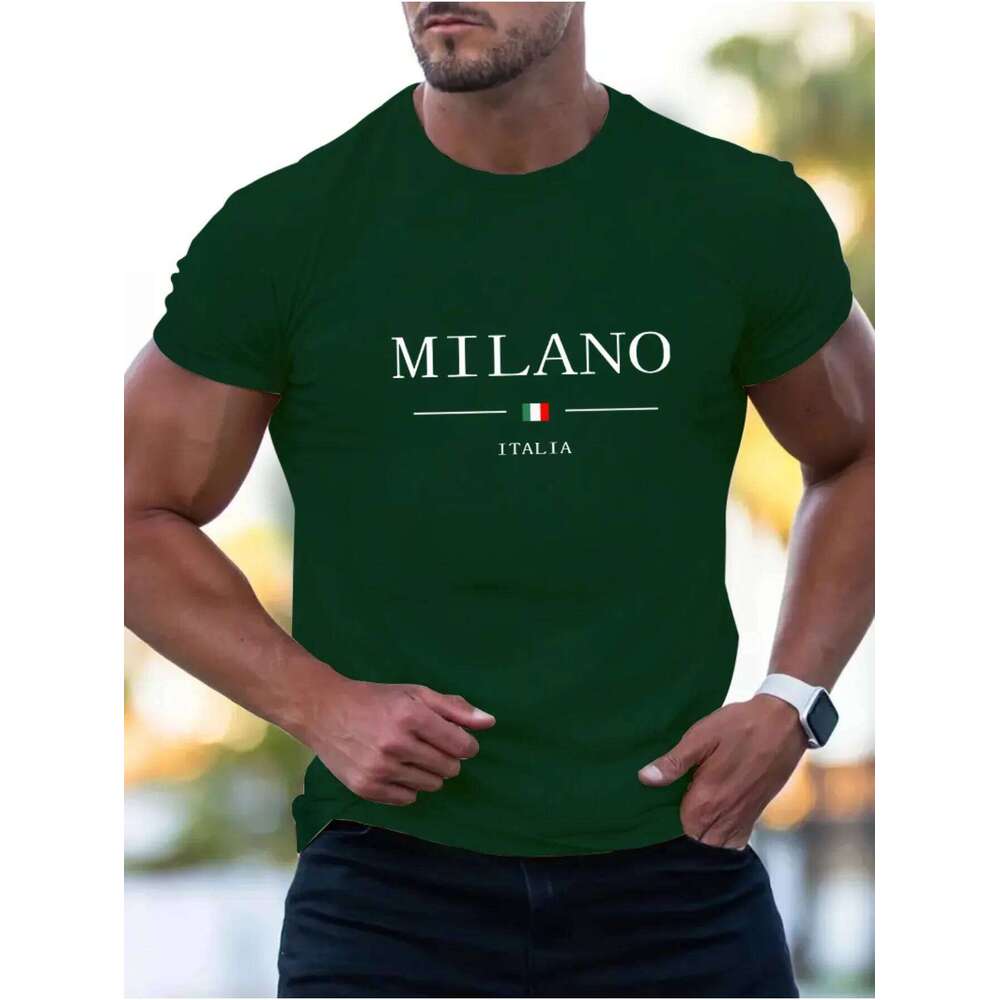 Summer men's 100% cotton casual sports loose plus MILANO print comfortable shopping round neck short sleeved T-shirt top C260228 - view 4