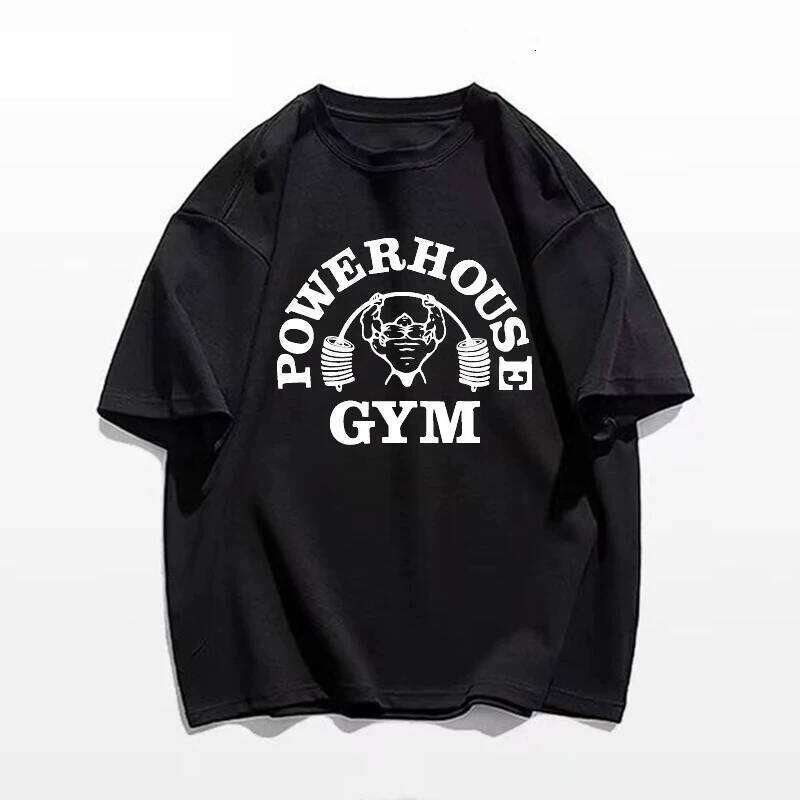 Summer Gym 100 Cotton Large Men's Letter Weightlifting Printed Round Neck T-shirt Street Outdoor High Quality Short Sleeve C260228 - view 5