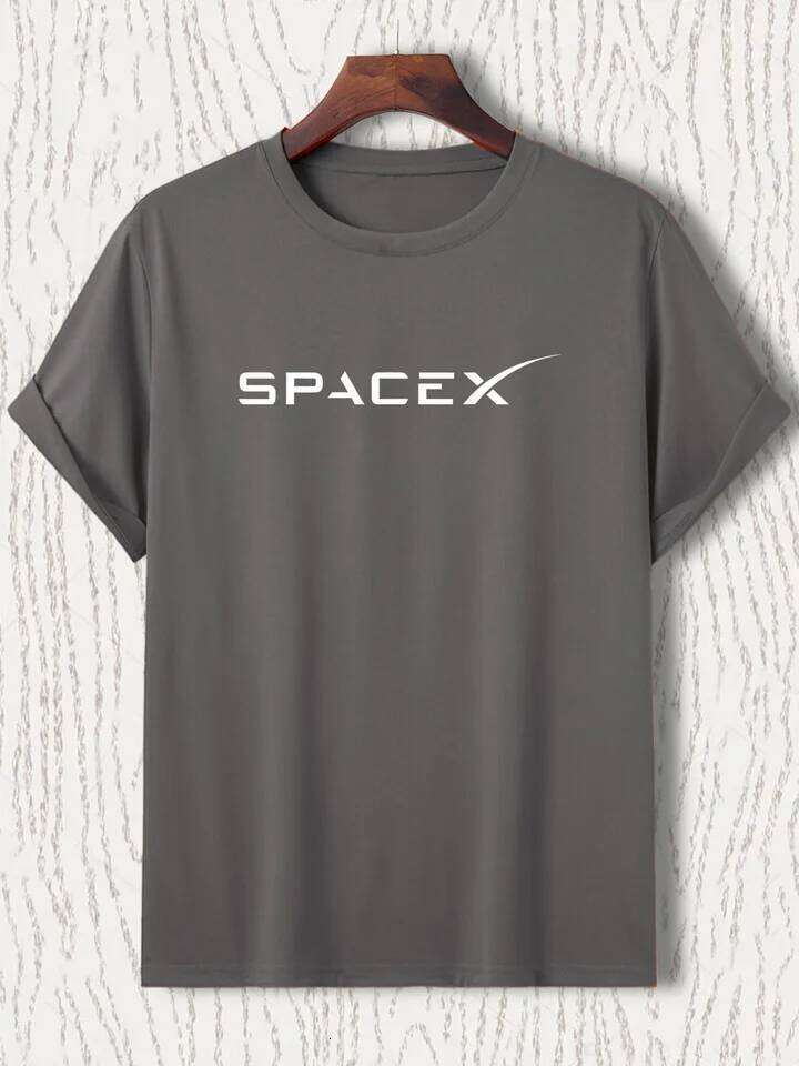 Men's Summer 100 Cotton Fashionable Casual Loose Large Size SPACEX Letter Pattern Printed Round Neck Short Sleeve T-shirt Top C260228 - view 6
