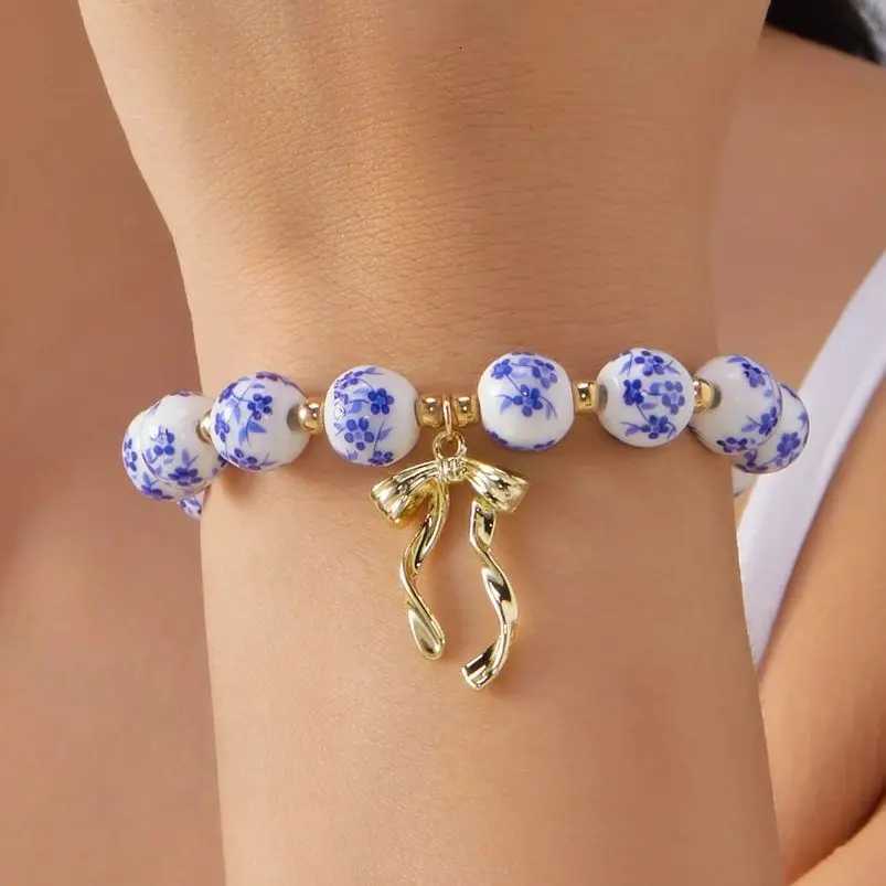 Trendy Ceramics Elegant Bracelet for Women Delicate Vintage Flower Ethnic Style Bowknot Cross Girls Party Bracelet Jewelry Gifts H260228