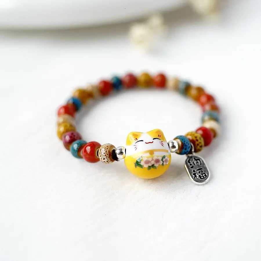 Cute Lucky Cat Bracelet For Girls Adjustable Colorful Beaded Bracelets Ceramics Cat Pendant Charm Bracelets Jewelry Wholesale H260228