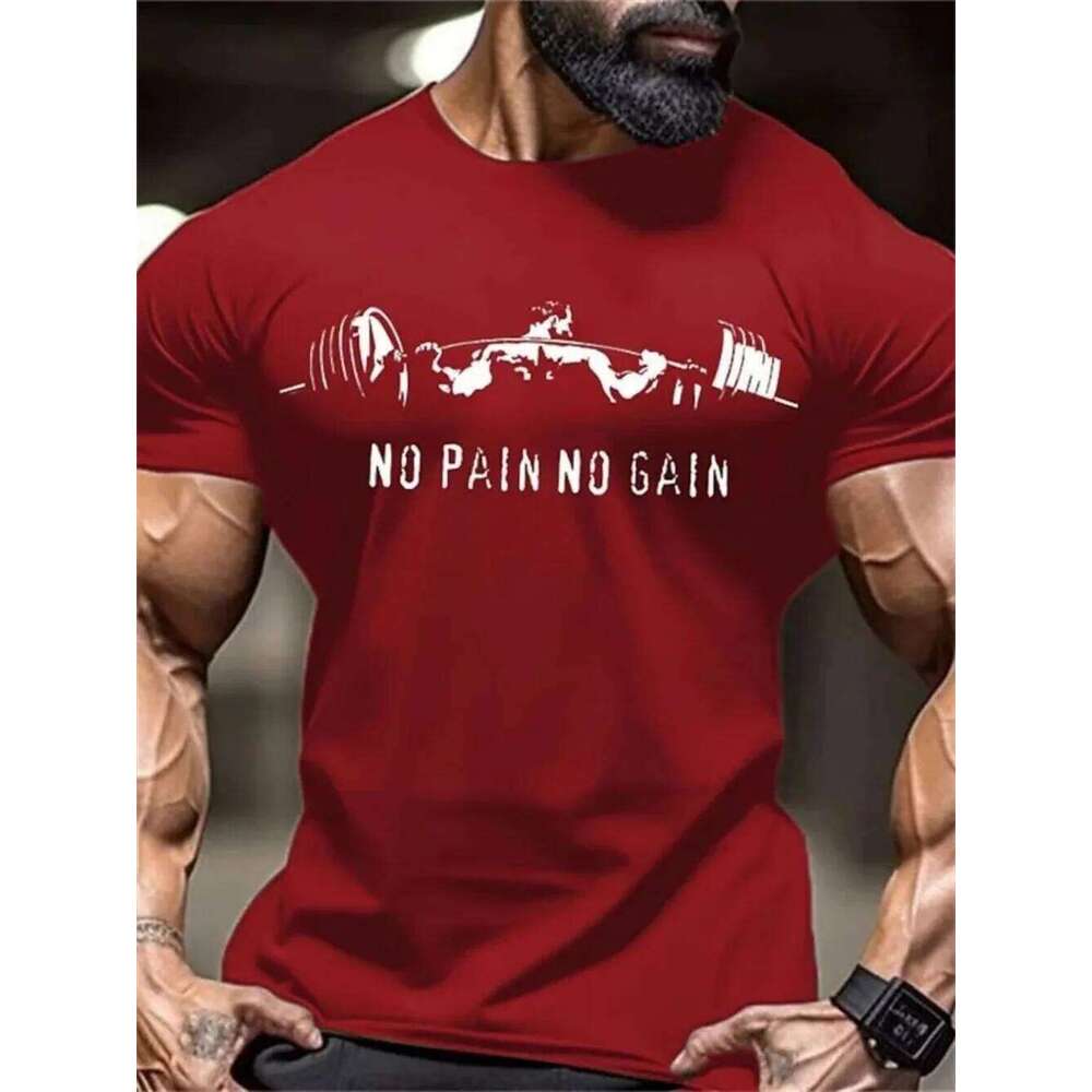New men's strong sports letter printed round neck T-shirt fitness competition training suit C260228 - view 6