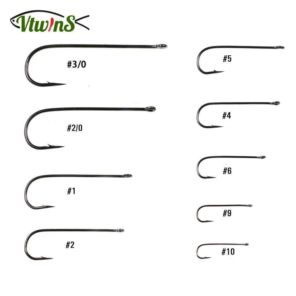Vtwins 50/100PCS Aberdeen Long Shank Fish Fresh Water Fishing Hooks Streamer Fly Hook Size 10 4 2 2/0 3/0 Z260228