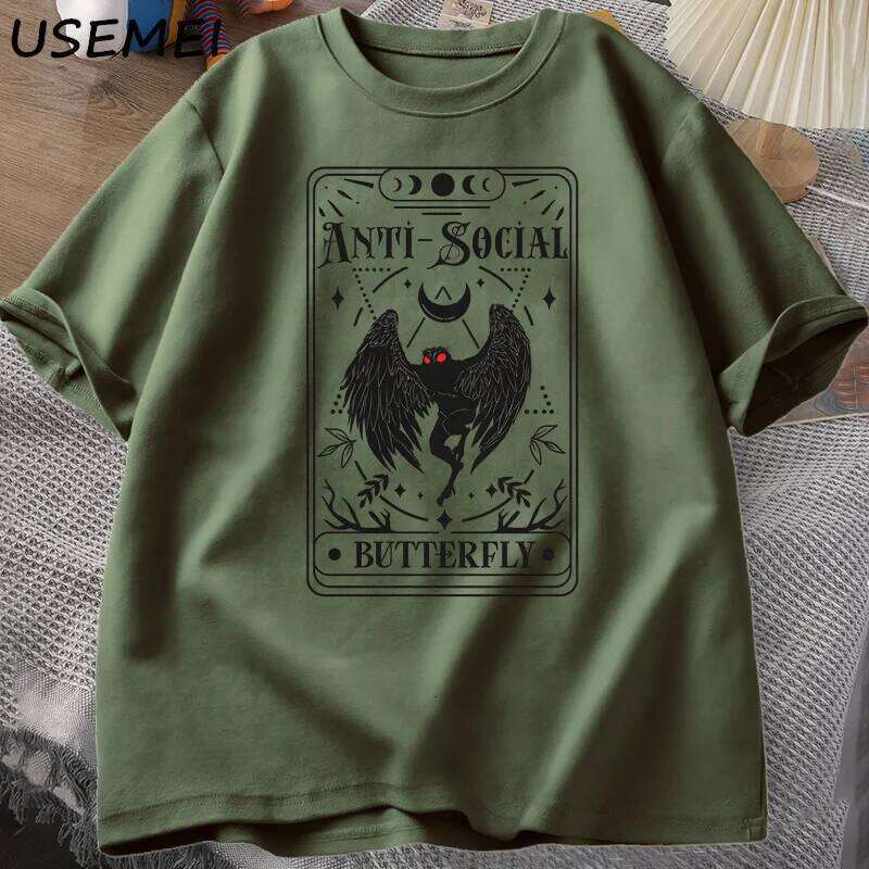 Mothman Tarot Card Butterfly T-shirt Man Vintage Cotton Short Sleeve T Shirt Streetwear Casual Round Neck Printed Tshirts Tops C260228 - view 4