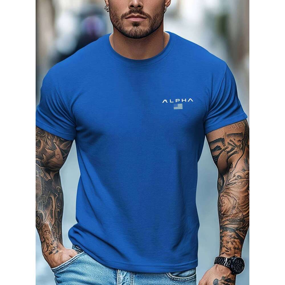 Men's Summer 100% Cotton Fashionable Casual Sports Loose Fashion ALPHA Pattern Printed Round Neck Short Sleeve T-shirt Top C260228 - view 7